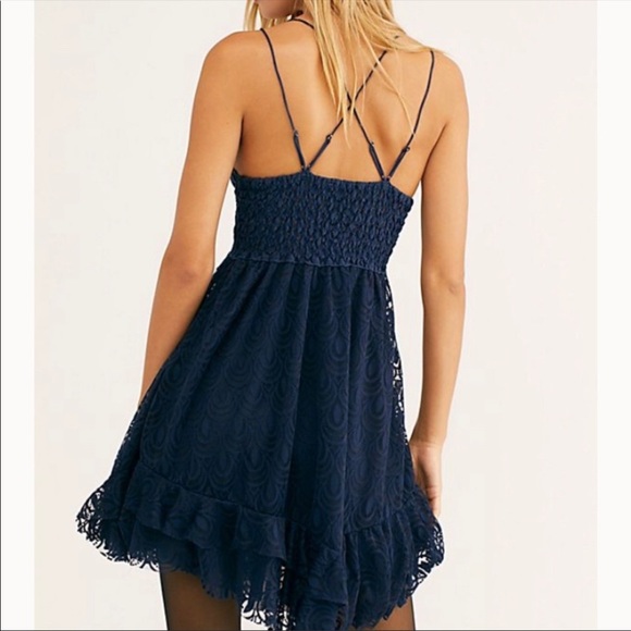 Free people navy blue adella burnout lace dress - Picture 3 of 6